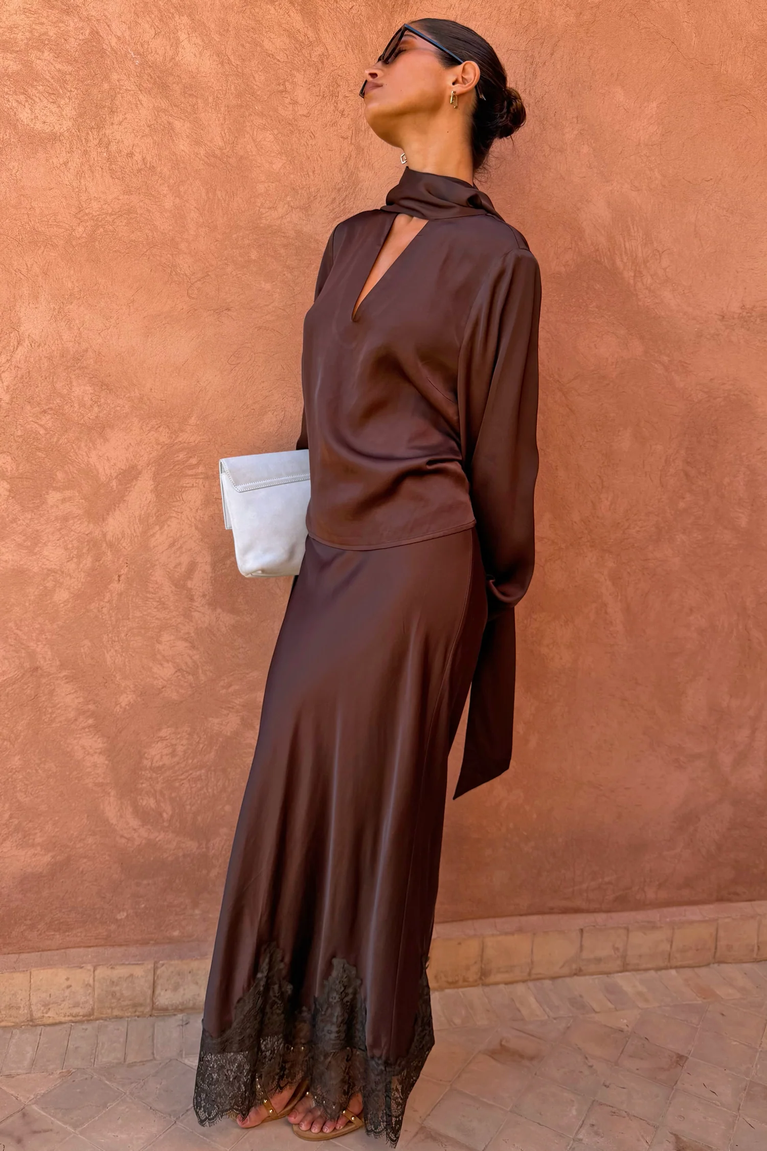 Chocolate Tie Neck Blouse - Image 4