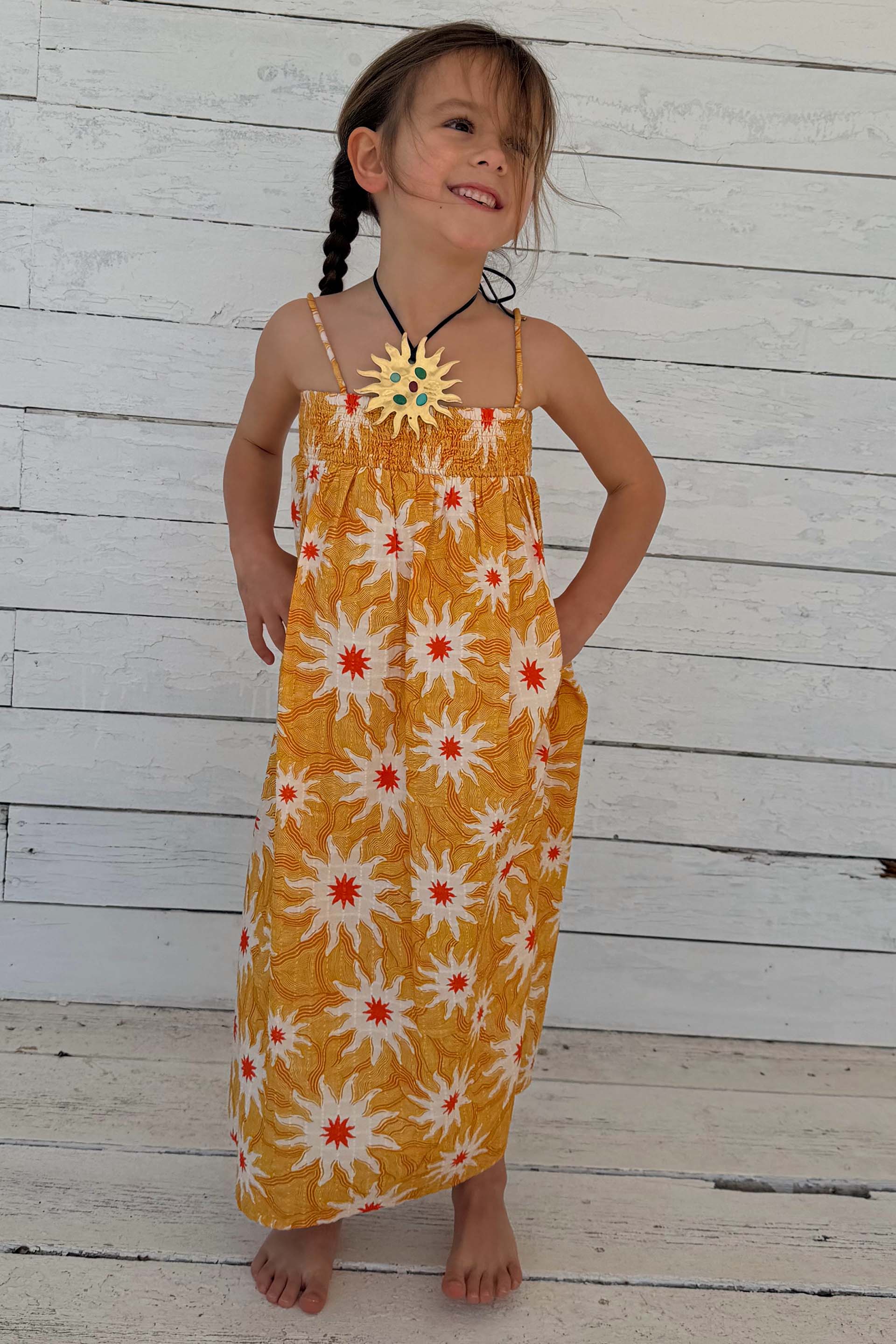 Girl's Yellow Cotton Sun Dress - Image 6