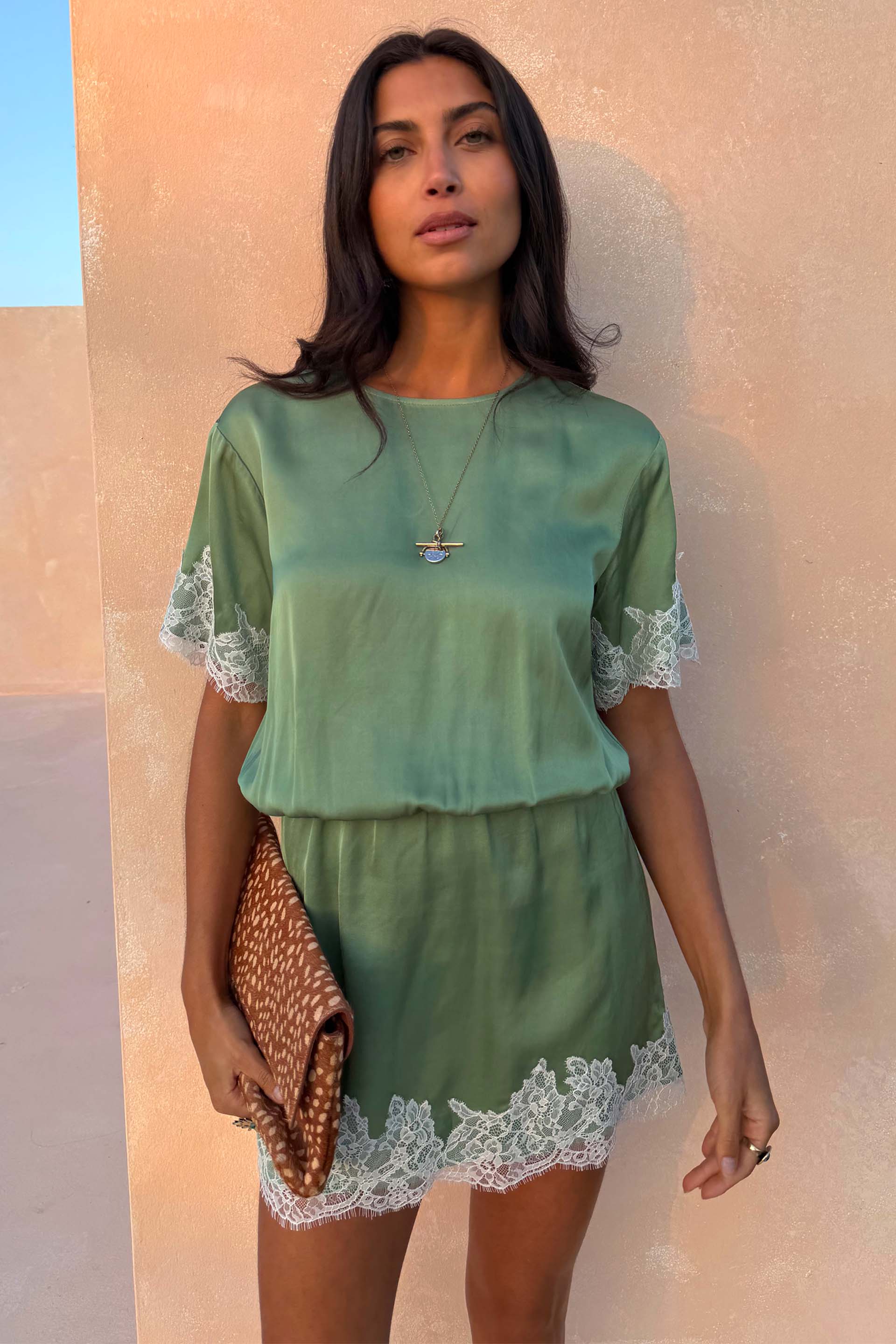 Green Lace Mini Dress - Image 8