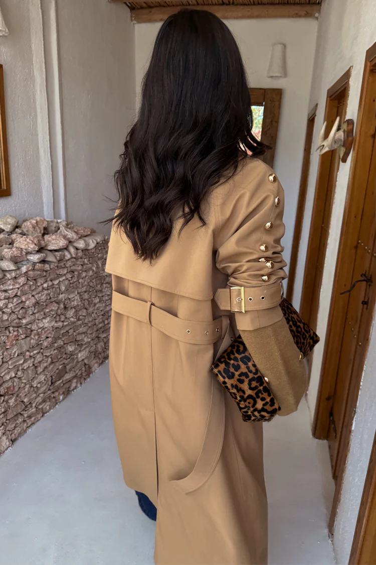 Tan Trench Coat with Gold Studs - Image 7