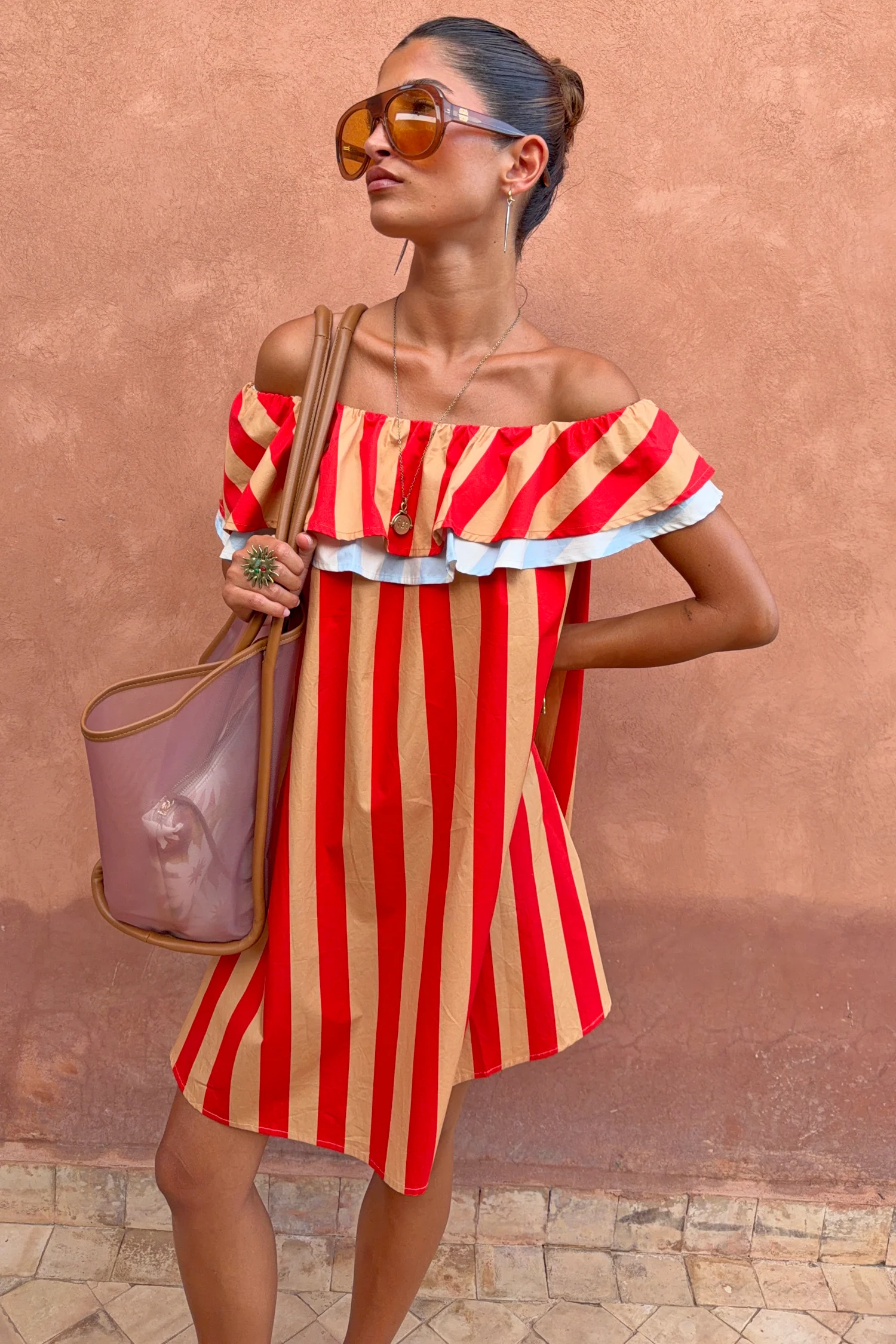 Tomato Stripe Mini Dress - Image 2